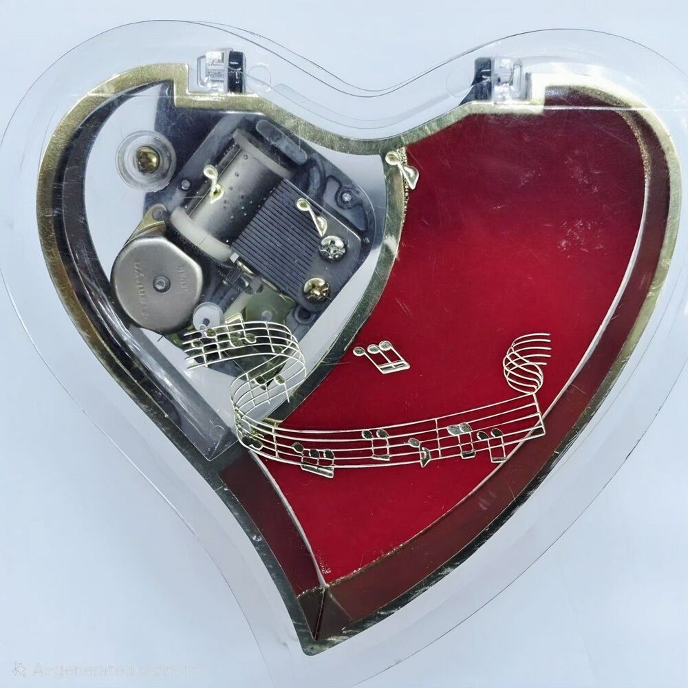 Vintage Sankyo Japan Clear Acrylic Heart Music Jewelry Box Red Velvet Working
